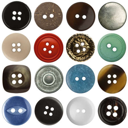 Various sewing buttons set on white background の写真素材