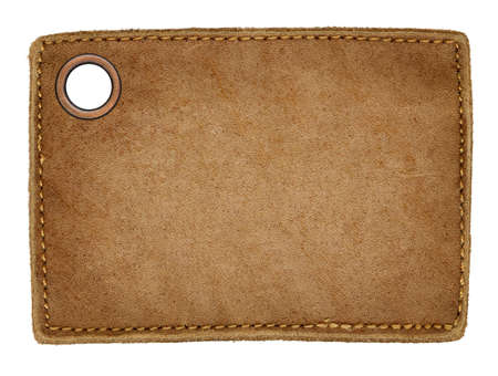 Blank jeans with rivet label isolated on white backgroundの写真素材