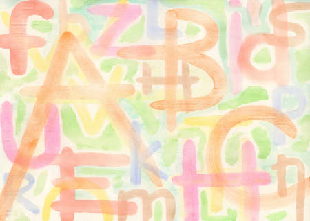 Abstract yellow watercolor hand painted artistic background with letters. Made myself.の写真素材