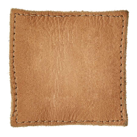 leather jeans label isolated on white backgroundの写真素材