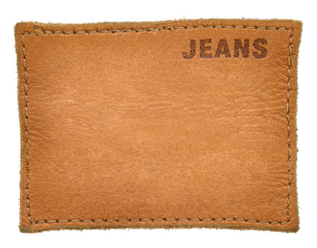 leather jeans label isolated on white backgroundの写真素材