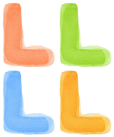 Watercolor alphabet letter, different colors, isolated. Made myself.の写真素材