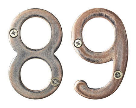 Aged metal numbers with screw heads