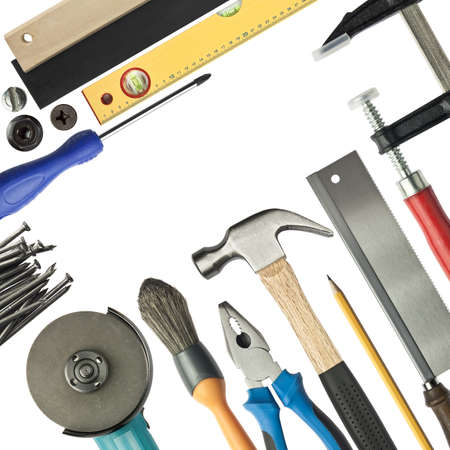 Tools background, isolated on white.