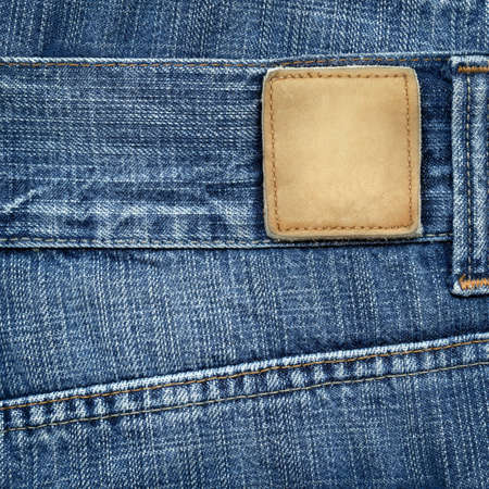 Blue jeans with blank leather labelの写真素材