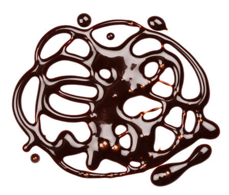 Chocolate syrup drip, isolated on white backgroundの写真素材