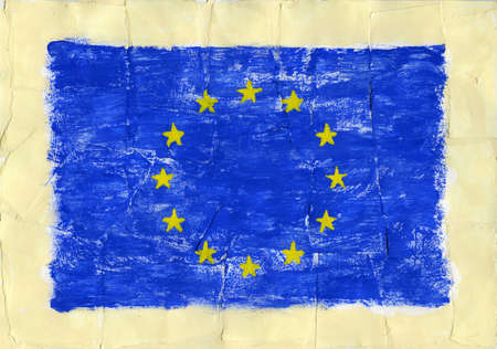 Hand painted acrylic  flag of European Union, EU.の写真素材