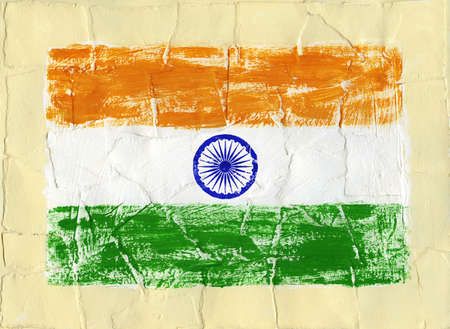 Hand painted acrylic flag of Indiaの写真素材