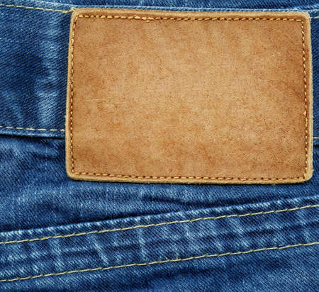 Leather jeans label sewed on jeans の写真素材