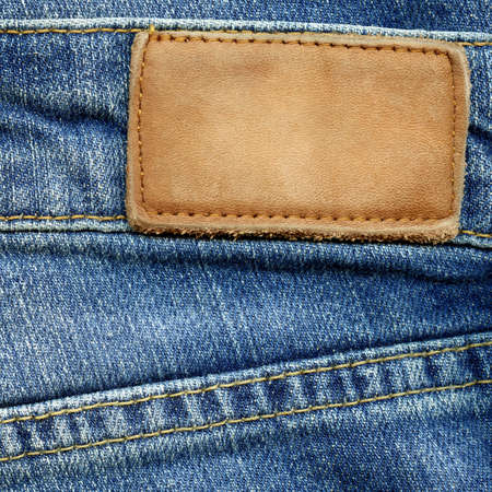 Leather jeans label sewed on jeans の写真素材