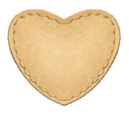 Heart shape leather label, isolated.