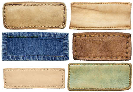 Blank leather jeans labels, isolated.