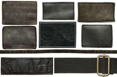 Black leather jeans labels and straps