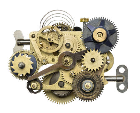Stylized metal collage of clockwork.