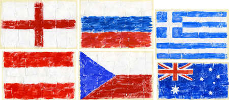 Hand painted acrylic flags. Including flags of England, Russia, Greece, Austria, Czech Republic, Australiaの写真素材