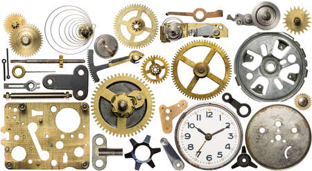 Clockwork spare parts. Metal gear, cogwheels, dial.
