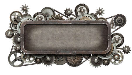 Stylized mechanical collage. Made of metal gears and textures.の写真素材