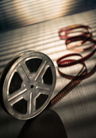 Motion picture film reel on the tableの写真素材