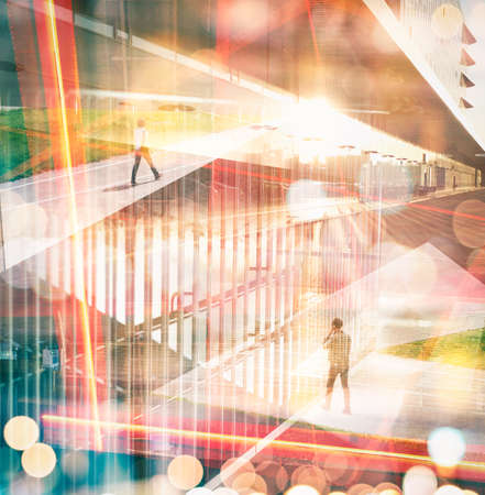 Abstract multiple exposure urban background.の写真素材