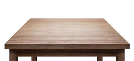 Wooden table top isolated on white background.の写真素材