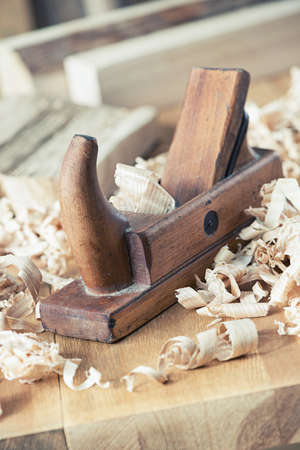 Old wooden hand plane for woodworking and carpentry.
