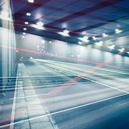 Abstract multiple exposure background. Architectural forms, road lines.の写真素材