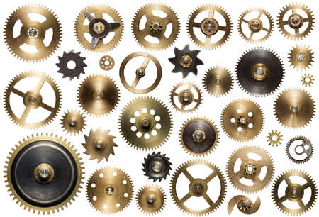 Clockwork spare parts. Metal gear, cogwheels and other details.の写真素材