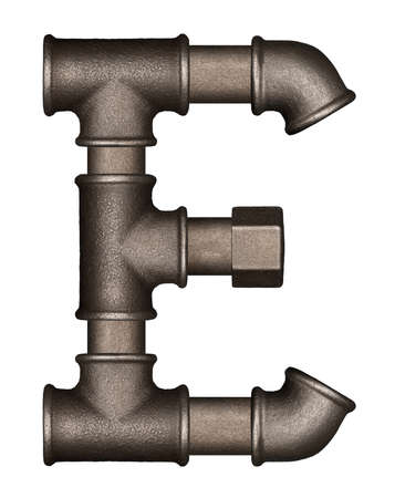 Industrial metal pipe alphabet letter E