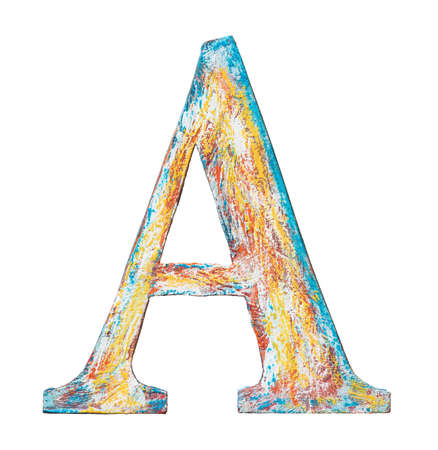 Colorful grungy handmade alphabet letter A. Made of wood covered with paint.の写真素材
