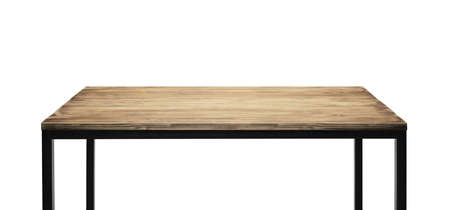 Table made of black metal legs and wooden planksの写真素材