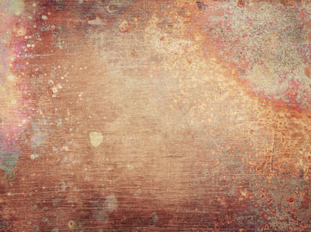 Aged copper plate texture, old worn metal background.の写真素材