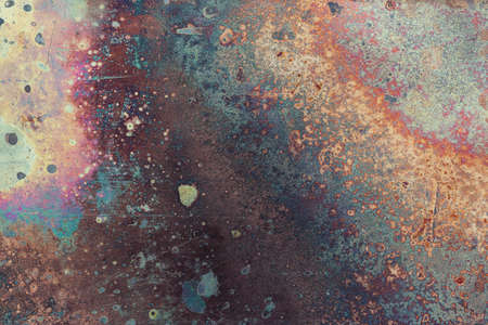 Aged copper plate texture, old worn metal background.の写真素材