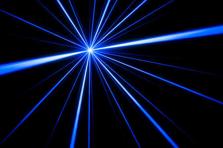 Blue laser beam light effect on black background, photo.の写真素材