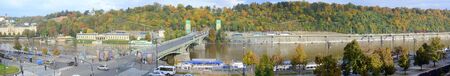 PRAGUE, CZECH REPUBLIC - OCT  13: Traffic on and by the Prague River Vltava and the Chekhov Bridge, Czech Republic.  The Vltava River is the longest river in the country and it crosses Prague in its heart.のeditorial素材