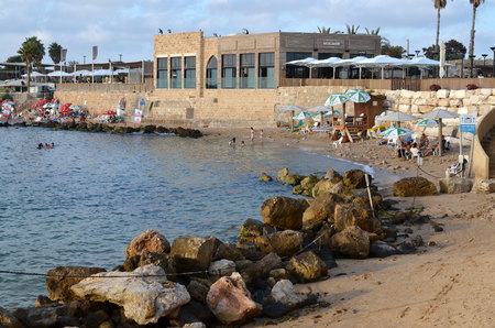 Caesarea Harbor and the Mediterranean before Sunsetのeditorial素材