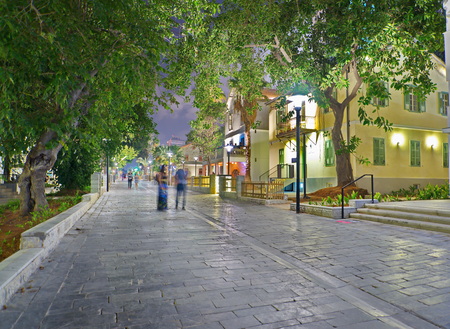 Tel Aviv Night Life - Restored houses at night at the hip Sarona district featuring rich night life and conserved Templer era German architecture from the late 1800'sのeditorial素材