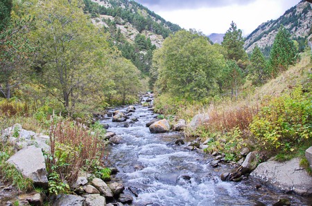 The vally of Vall de Nuria in the Pyrenees Mountains in  Catalonia, Spainの写真素材