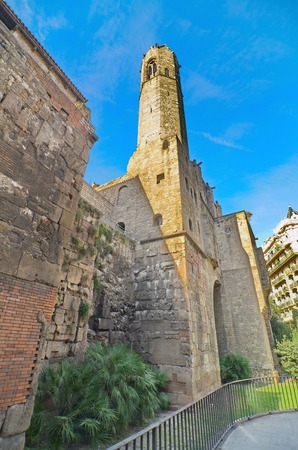 The 14th century Gothic Barcelona Cathedral (Catedral de Barcelona) where 13 geese are famously keptの写真素材