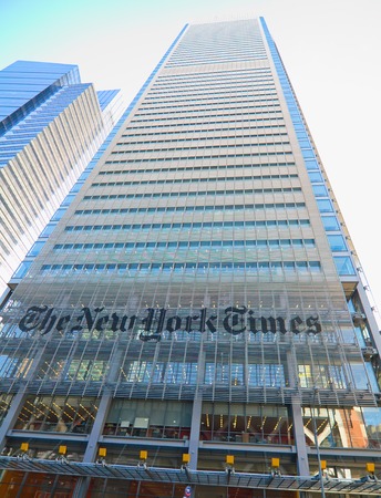 NEW YORK - MARCH 9, 2015: The New York Times building on 8th avenue and 40 st in Manhattan, New York Cityのeditorial素材