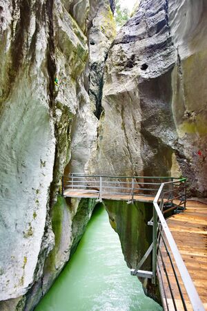 Aare Gorge - Aareschlucht, a section of the river Aare that carves through a limestone ridge near the town of Meiringen, in the Bernese Oberland region of Switzerland.の写真素材
