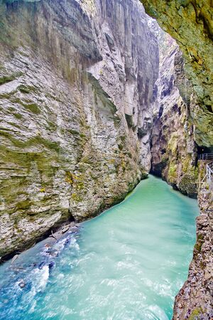 Aare Gorge - Aareschlucht, a section of the river Aare that carves through a limestone ridge near the town of Meiringen, in the Bernese Oberland region of Switzerland.の写真素材