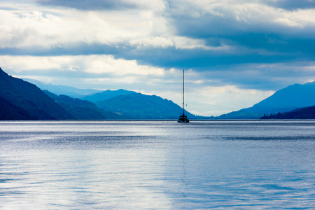 Blue hour on the beautiful Loch Ness, Scotlandの写真素材