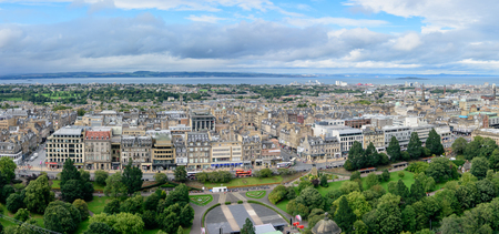 EDINBURGH - AUG. 28, 2017: Panoramic view of Edinburgh, Scotland from the famous Edinburgh Castle in the Old City of Edinburghのeditorial素材