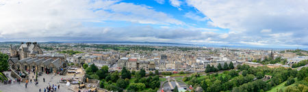 EDINBURGH - AUG. 28, 2017: Panoramic view of Edinburgh, Scotland from the famous Edinburgh Castle in the Old City of Edinburghのeditorial素材