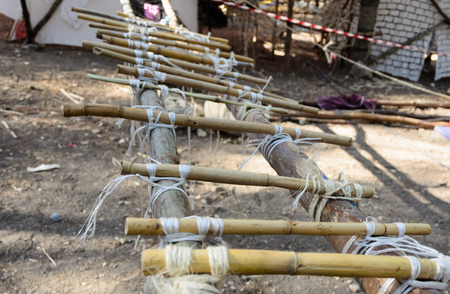 GALILEE, ISRAEL - JULY 4, 2017: A camp home made ladder in a scout summer campのeditorial素材