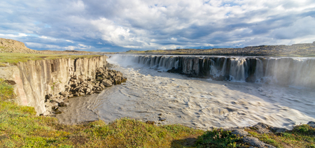 Beautiful Selfoss Waterfall and canyon in the Jokulsargljufur National Park in North Icelandの写真素材