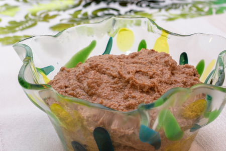 Charoset dish - a traditional Passover sweet dish made from nuts, dates, and fruit on a Seder table in Tel Aviv, Israelの写真素材