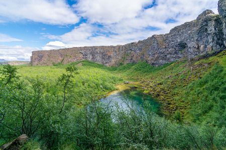 Asbyrgi horse shoe canyon in Jokulsargljufur National Park, Diamond Circle, North Icelandの写真素材