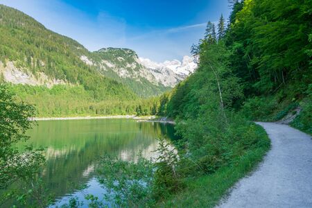 Beautiful spring day on Lake Gosau (Gosausee) in the Austrian Lake Districtの写真素材