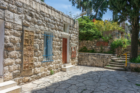 EIN HOD, ISRAEL - APRIL 12, 2019: Famous artist village of Ein Hod at the foot of the Israel Carmel Mountain, featuring a vibrant community and works of artのeditorial素材